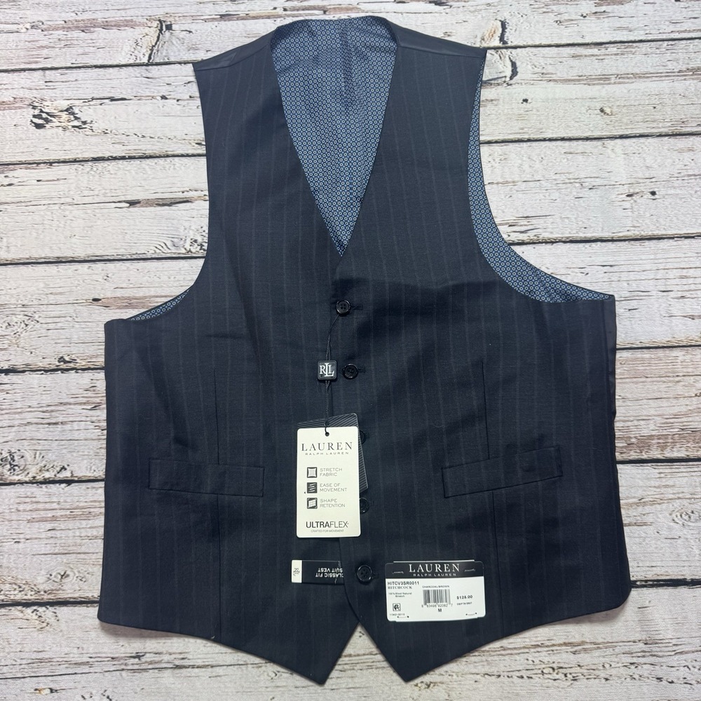 Lauren Ralph Lauren Suit Vest Men's M Wool Gray Brown Ultra Flex Hitchcock NWT